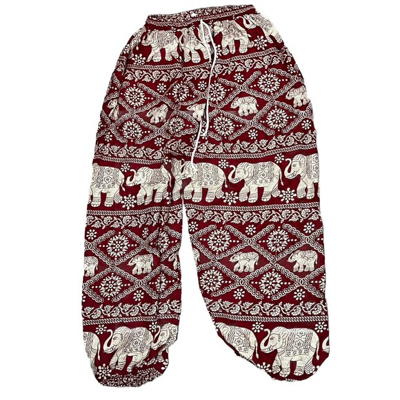 Elephant Harem Pant Pocket Pull On Elastic High Waist Red Size Small Boho Hippie - Picture 1 of 3